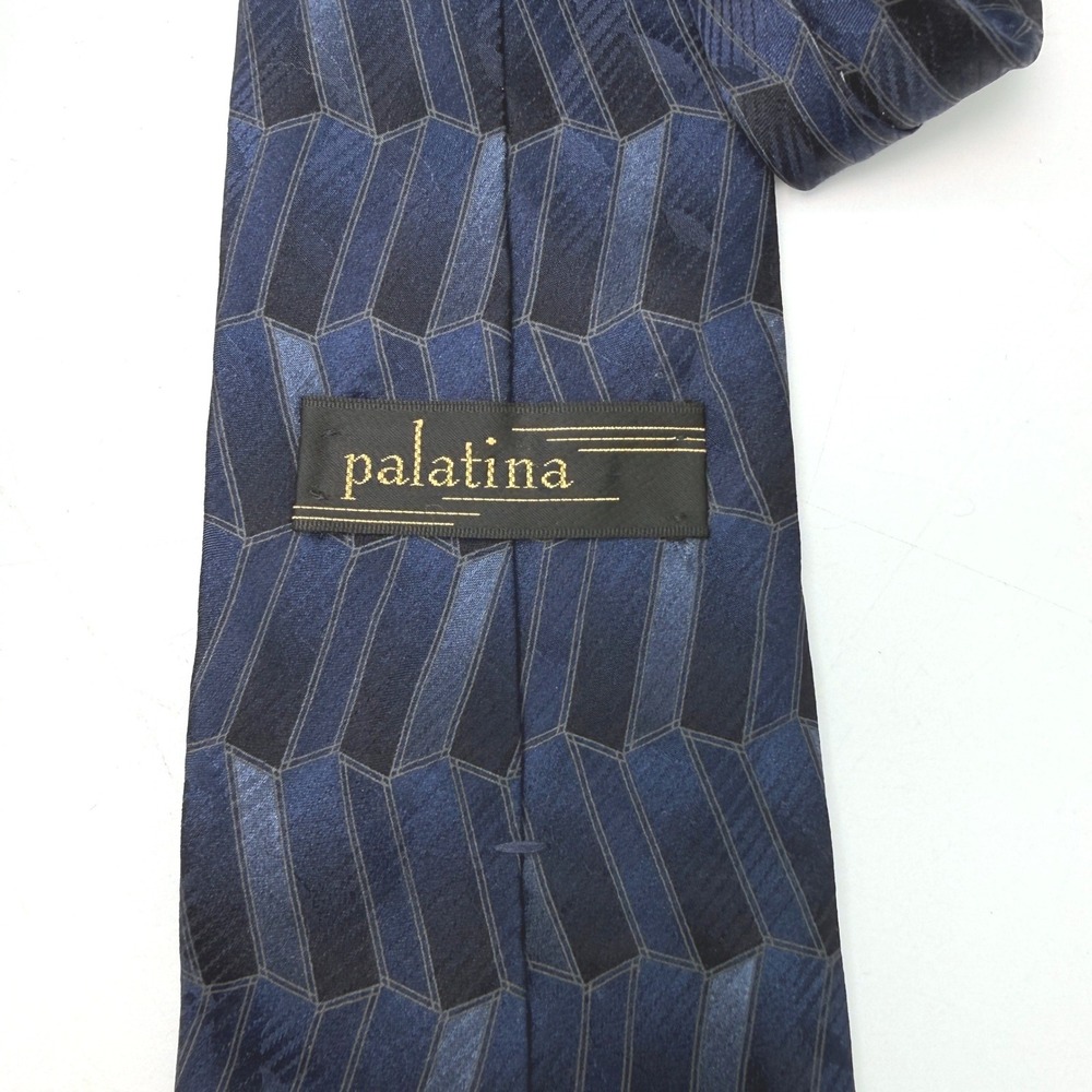 Vintage Palatina Necktie Mens‎ OS Blue Geometric Silk Professional Dark Academia